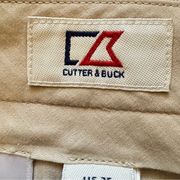 Cutter & Buck tan khaki pleated cuffed golf slacks pants size 35x26
 b22 - Picture 2 of 6